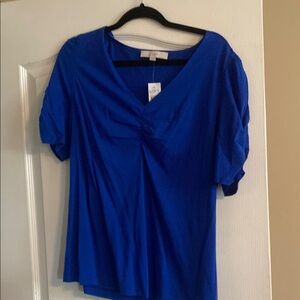 LOFT Blue Relaxed Ruched Short Sleeve Blouse
